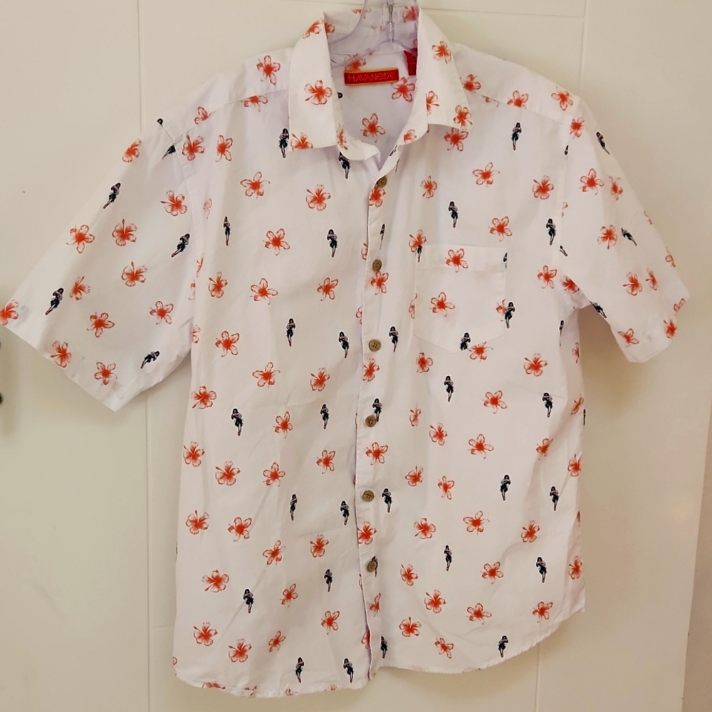 Havanera Men's Hula Girl Hawaiian Button Down Shirt M